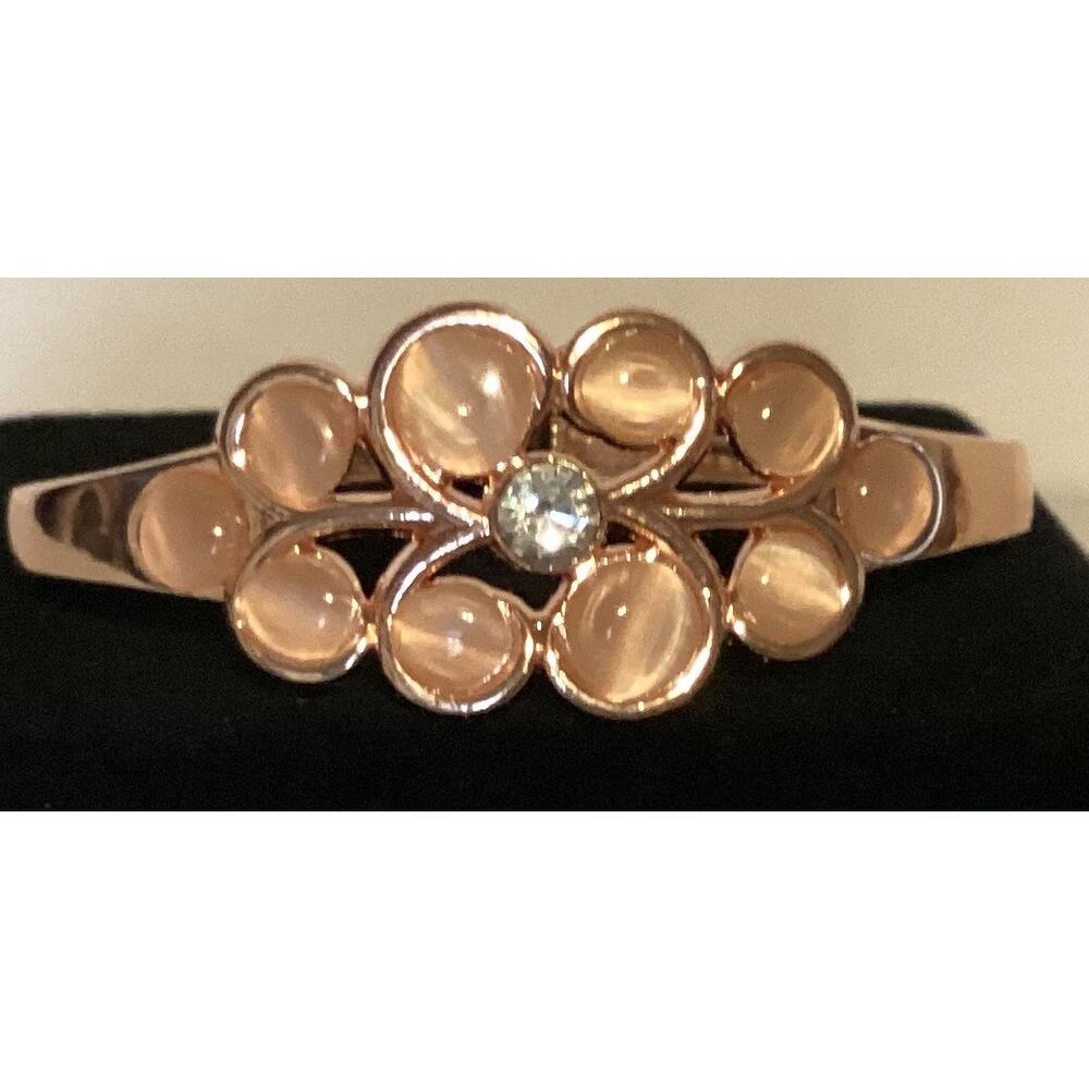 2752 NWOT Rose Gold Bracelet Bangle With Pink Flower and Cubic Zirconia Crystals
